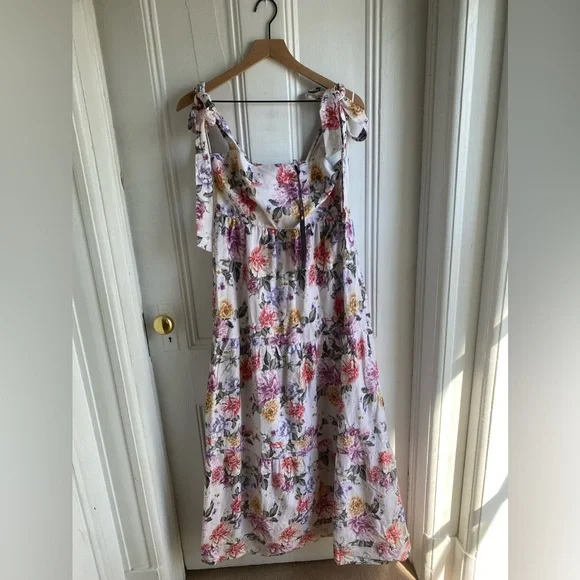 House of Harlow 1960 Dress Floral Linen Tier Bow Tie Shoulders Sz M - Picture 6 of 16